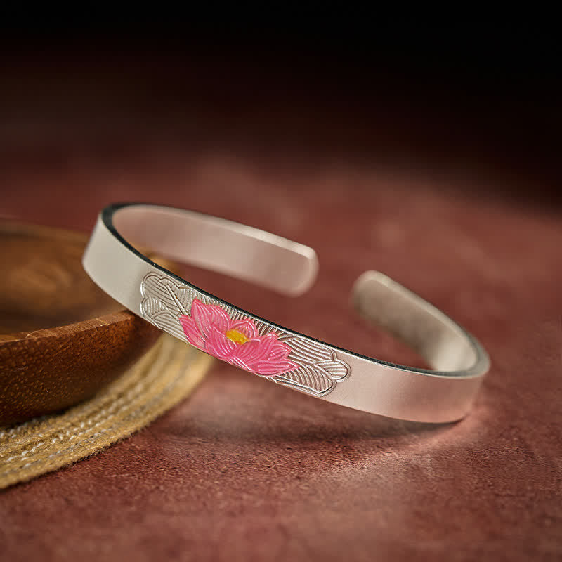 Nimara Ritual Copper Lotus Enamel Open Cuff Enlightenment Bracelet