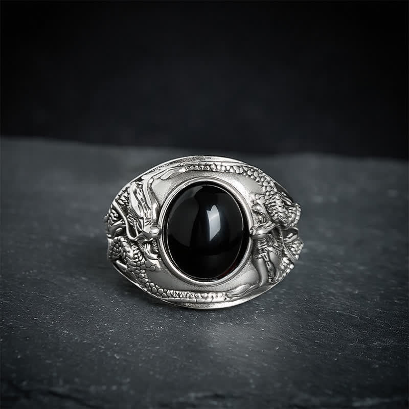Nimara Ritual Black Obsidian Dragon Purification Open Ring