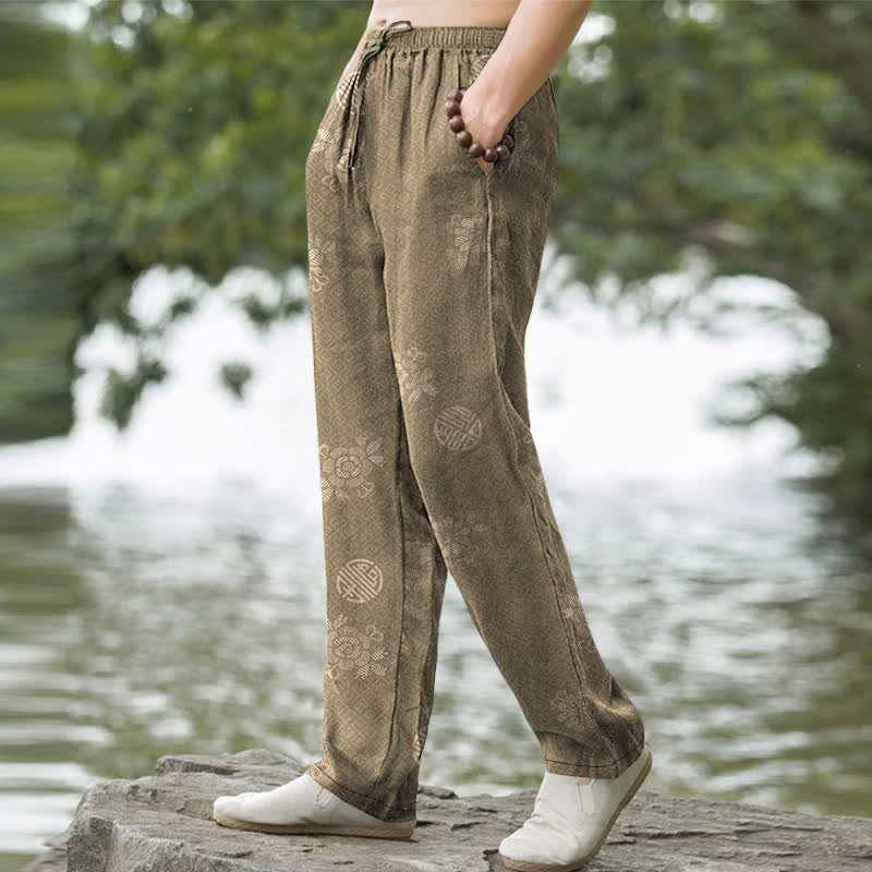 Nimara Ritual Cotton Geometric Tribal Pattern Men's Tapered Pants With Pockets