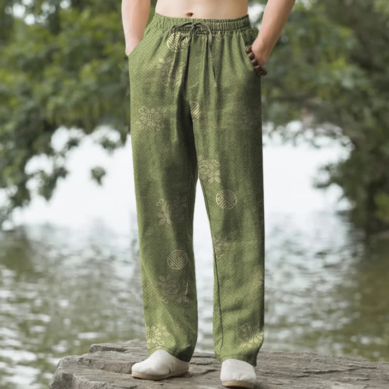 Nimara Ritual Cotton Geometric Tribal Pattern Men's Tapered Pants With Pockets