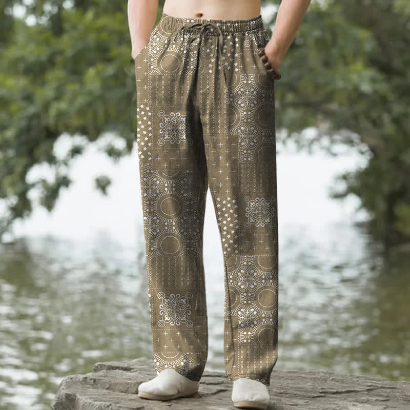 Nimara Ritual Cotton Bohemian Bandana Pattern Men's Tapered Pants With Pockets