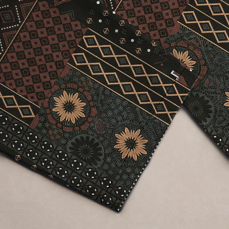 Nimara Ritual Cotton Bohemian Floral Geometric Pattern Men's Tapered Pants With Pockets