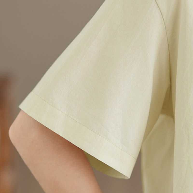 Nimara Ritual Summer Casual Minimalist Button-Up Cat Embroidery Women's Short Sleeve Shirts