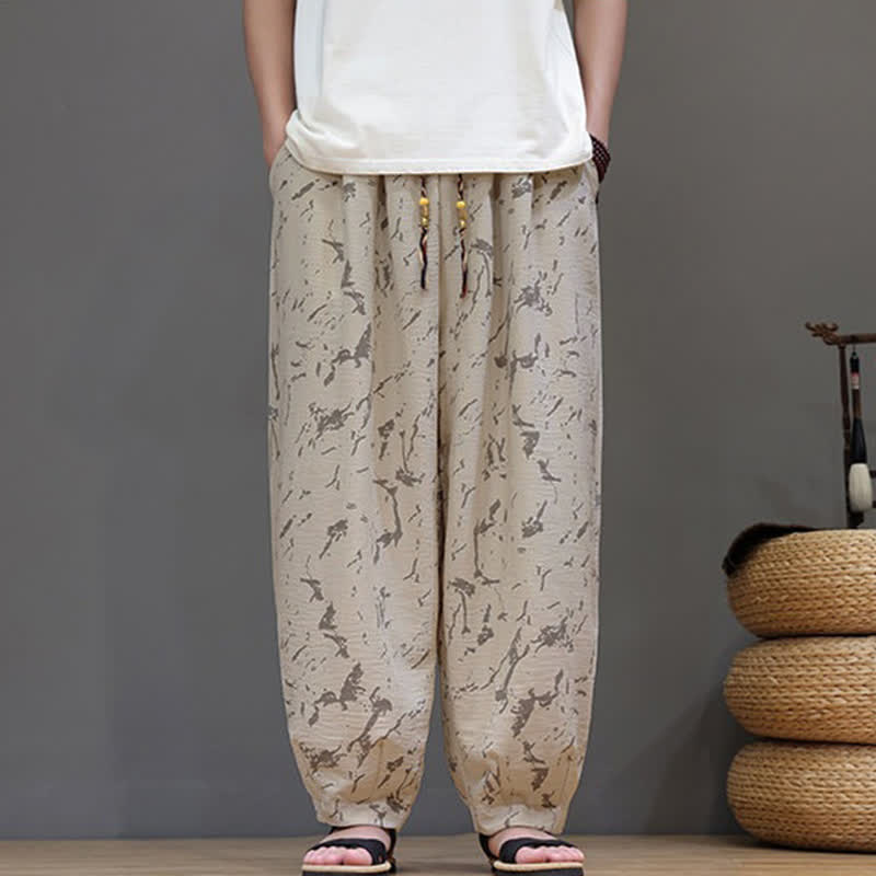 Nimara Ritual Summer Casual Minimalist Drawstring Abstract Texture Pattern Ankle Pants Men's Harem Pants With Pocket