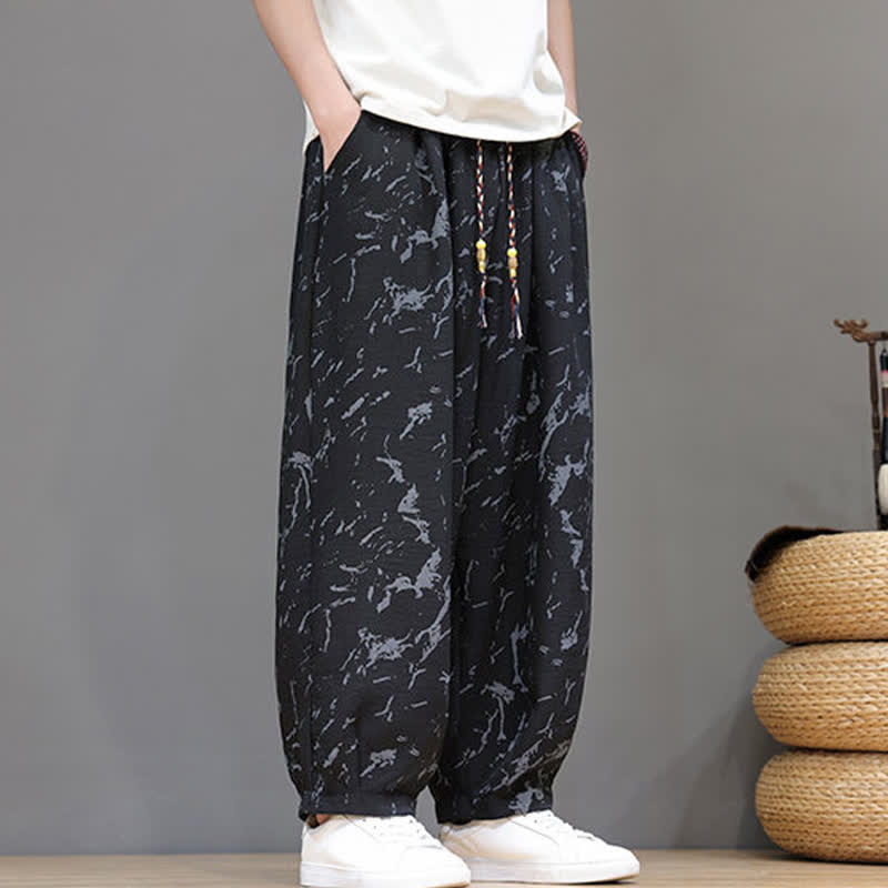 Nimara Ritual Summer Casual Minimalist Drawstring Abstract Texture Pattern Ankle Pants Men's Harem Pants With Pocket
