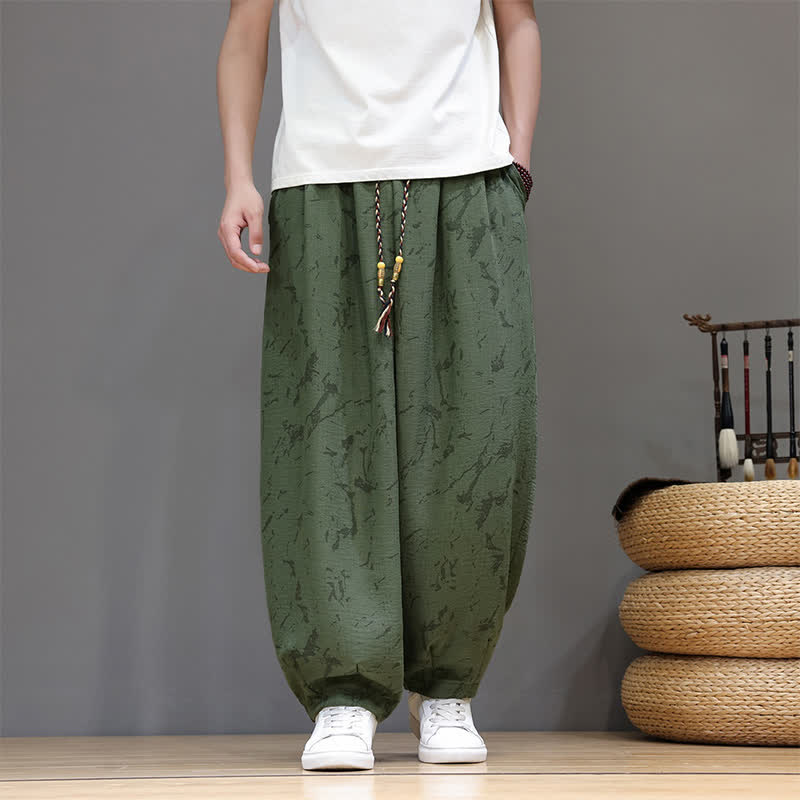 Nimara Ritual Summer Casual Minimalist Drawstring Abstract Texture Pattern Ankle Pants Men's Harem Pants With Pocket