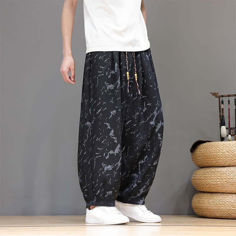 Nimara Ritual Summer Casual Minimalist Drawstring Abstract Texture Pattern Ankle Pants Men's Harem Pants With Pocket