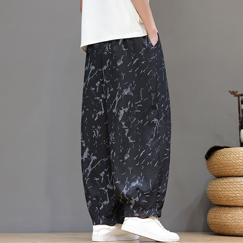 Nimara Ritual Summer Casual Minimalist Drawstring Abstract Texture Pattern Ankle Pants Men's Harem Pants With Pocket