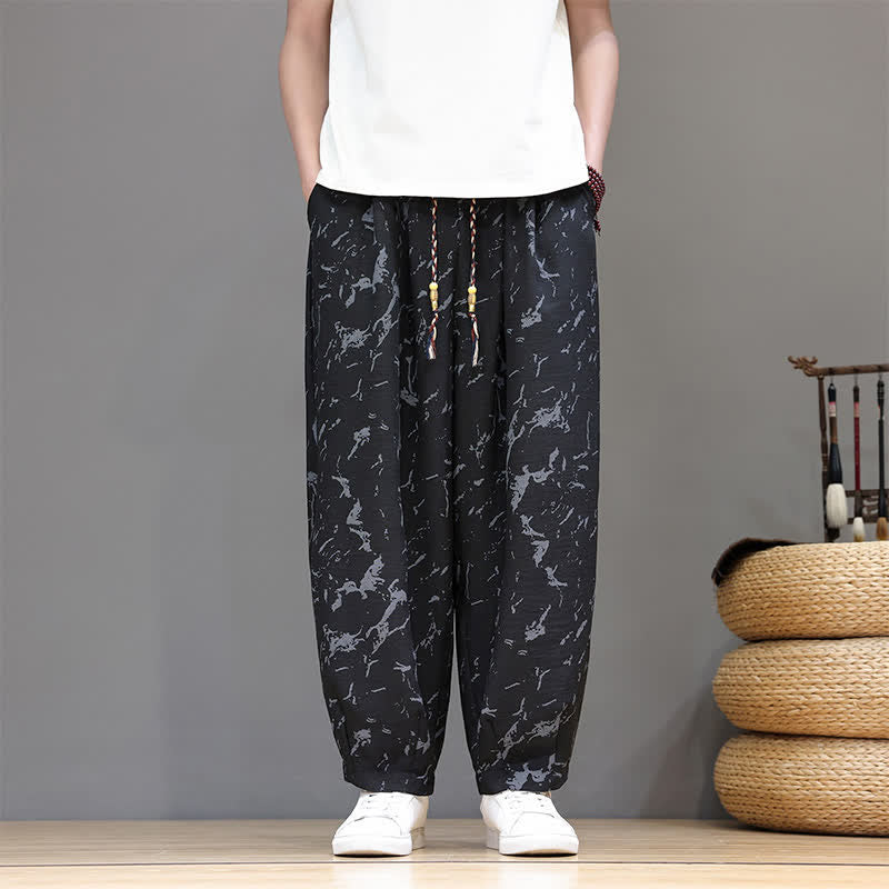 Nimara Ritual Summer Casual Minimalist Drawstring Abstract Texture Pattern Ankle Pants Men's Harem Pants With Pocket