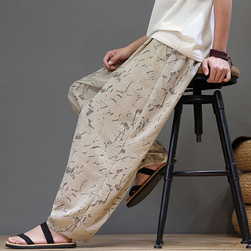 Nimara Ritual Summer Casual Minimalist Drawstring Abstract Texture Pattern Ankle Pants Men's Harem Pants With Pocket