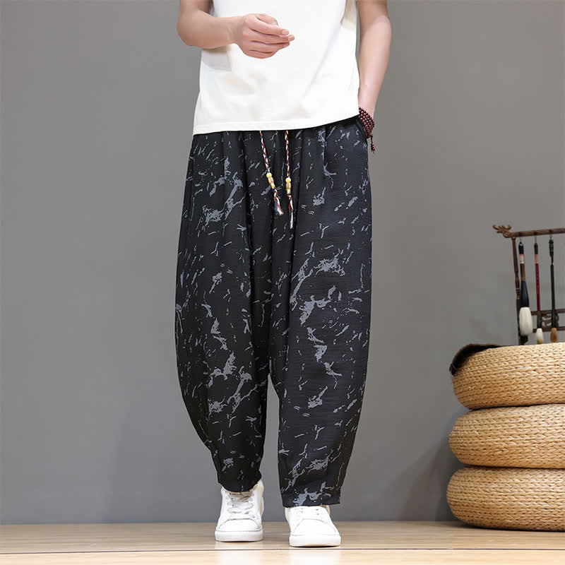 Nimara Ritual Summer Casual Minimalist Drawstring Abstract Texture Pattern Ankle Pants Men's Harem Pants With Pocket