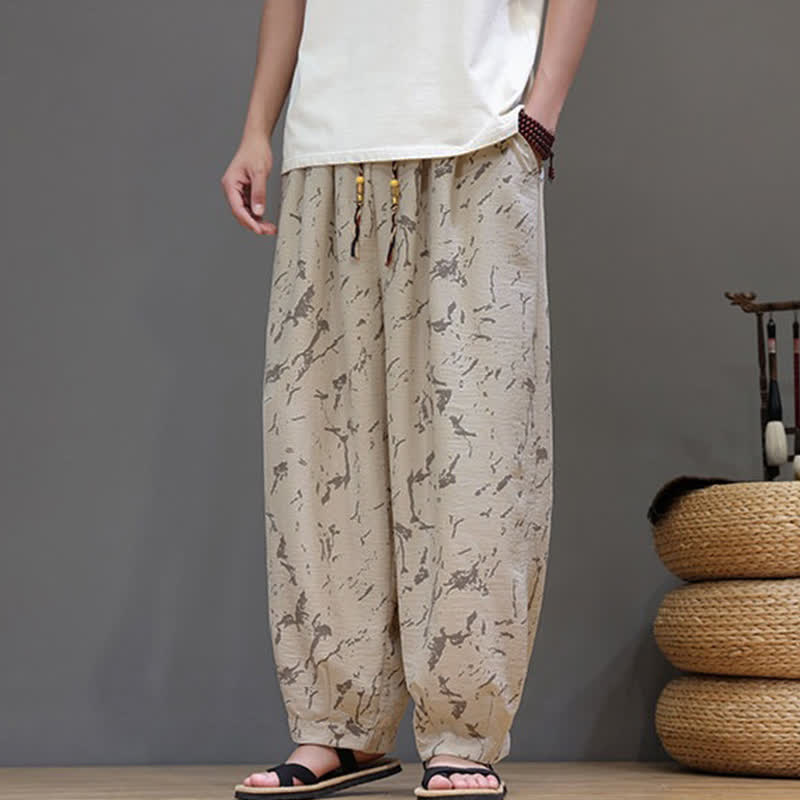 Nimara Ritual Summer Casual Minimalist Drawstring Abstract Texture Pattern Ankle Pants Men's Harem Pants With Pocket