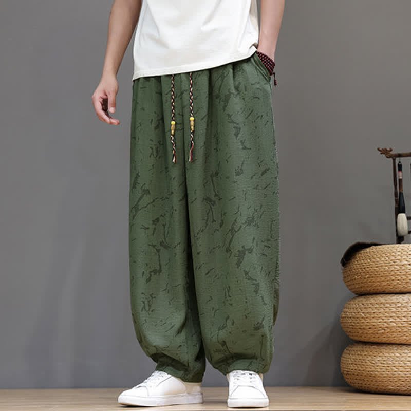 Nimara Ritual Summer Casual Minimalist Drawstring Abstract Texture Pattern Ankle Pants Men's Harem Pants With Pocket