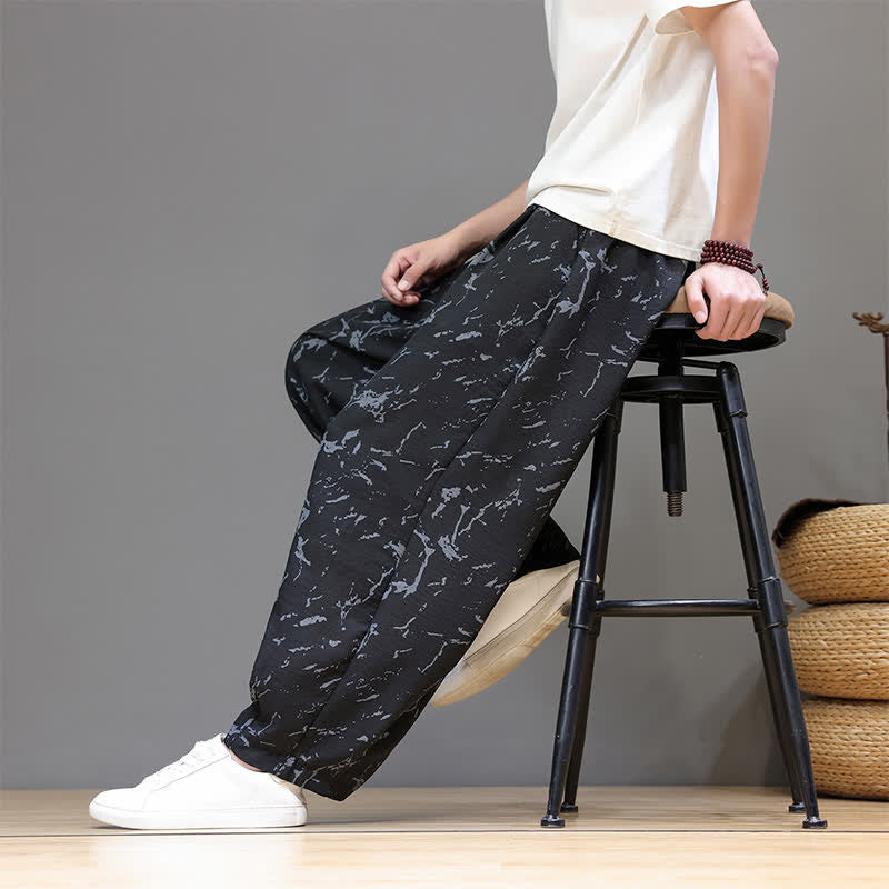 Nimara Ritual Summer Casual Minimalist Drawstring Abstract Texture Pattern Ankle Pants Men's Harem Pants With Pocket