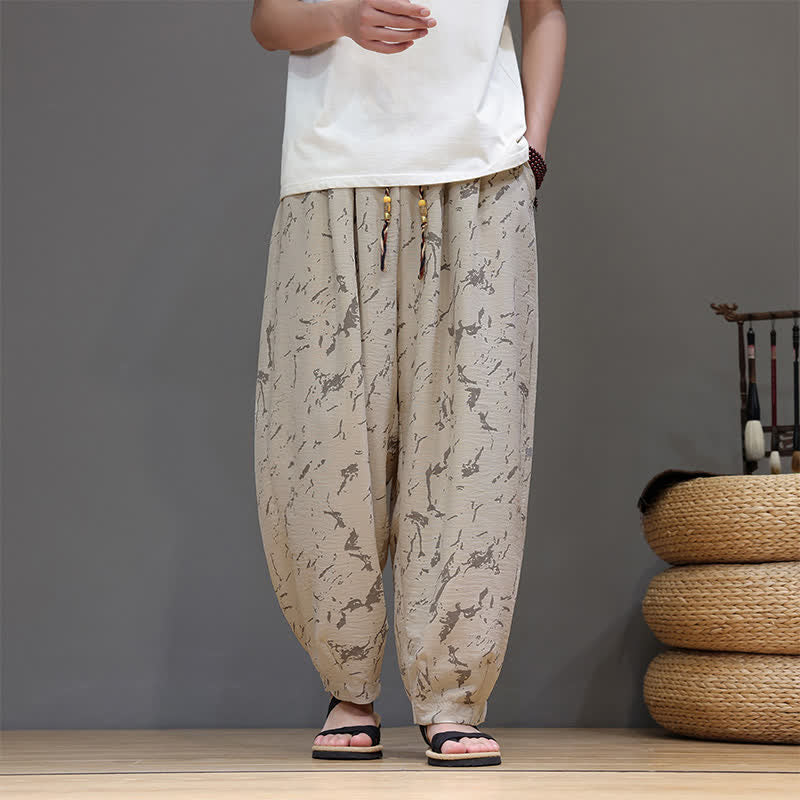 Nimara Ritual Summer Casual Minimalist Drawstring Abstract Texture Pattern Ankle Pants Men's Harem Pants With Pocket