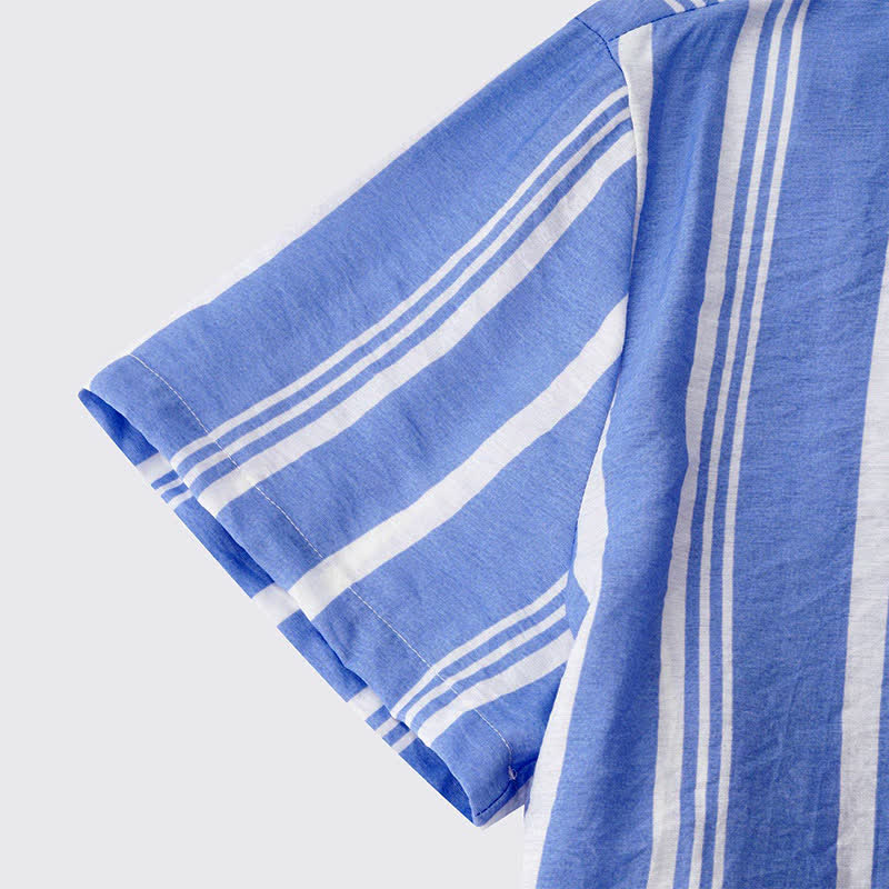 Nimara Ritual Summer Casual Classic Button-Up Vertical Striped Men's Short Sleeve Shirts