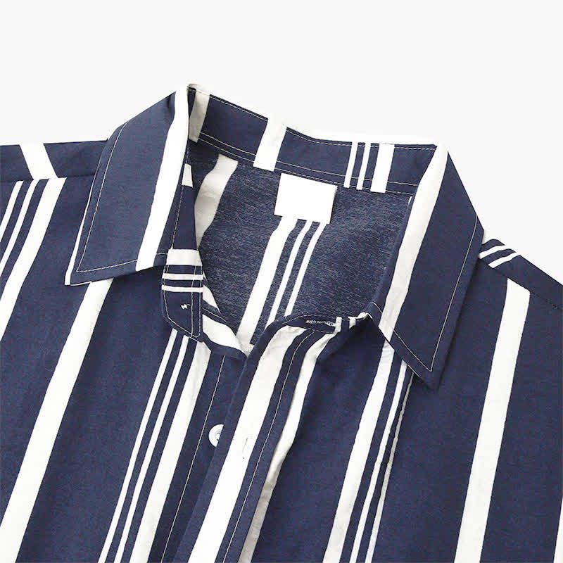 Nimara Ritual Summer Casual Classic Button-Up Vertical Striped Men's Short Sleeve Shirts