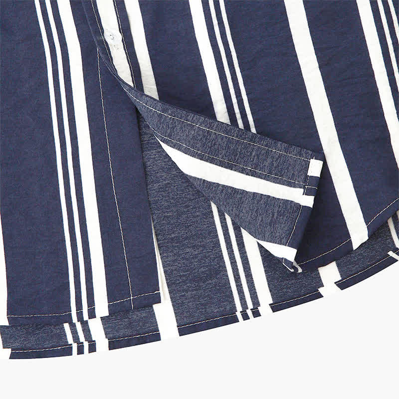 Nimara Ritual Summer Casual Classic Button-Up Vertical Striped Men's Short Sleeve Shirts