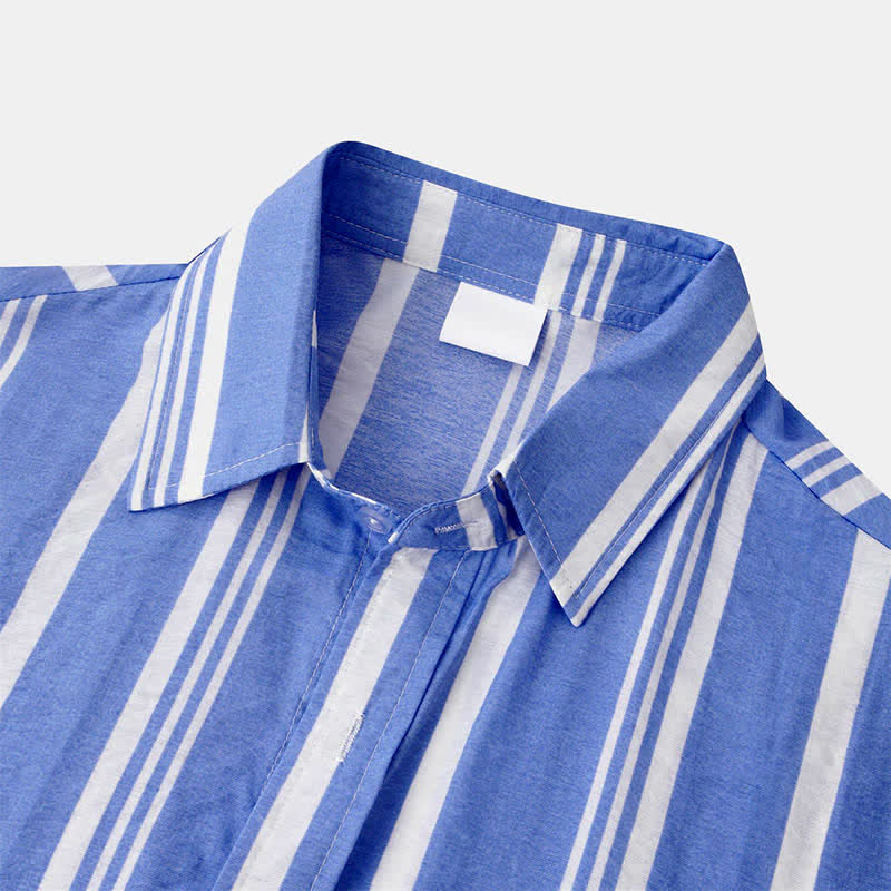 Nimara Ritual Summer Casual Classic Button-Up Vertical Striped Men's Short Sleeve Shirts