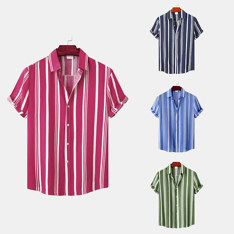 Nimara Ritual Summer Casual Classic Button-Up Vertical Striped Men's Short Sleeve Shirts