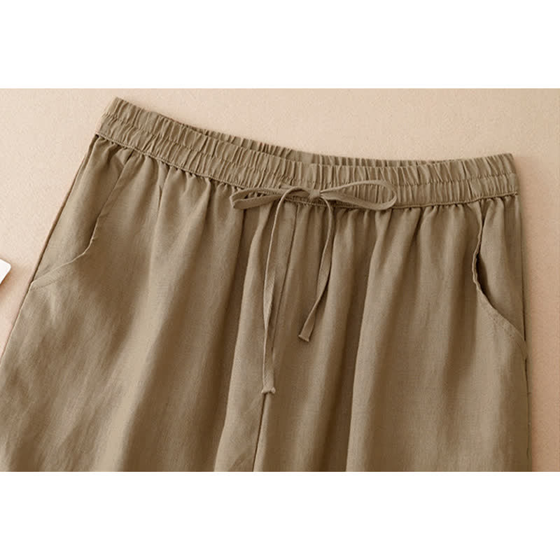Nimara Ritual Summer Casual Minimalist Drawstring Solid Flower Hem Cropped Pants Women's Straight Leg Pants With Pocket