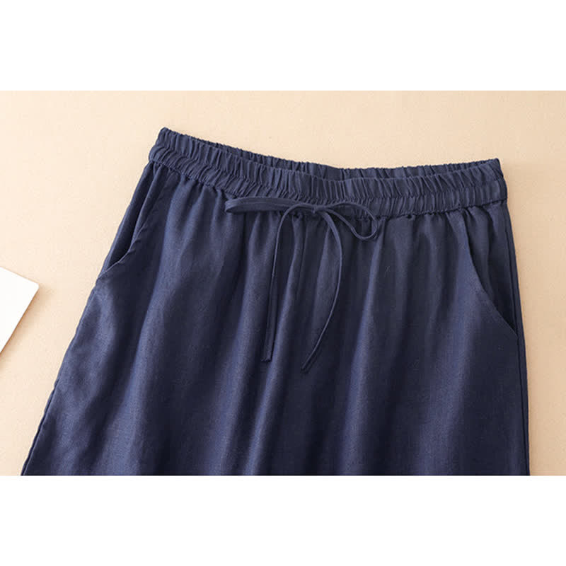 Nimara Ritual Summer Casual Minimalist Drawstring Solid Flower Hem Cropped Pants Women's Straight Leg Pants With Pocket