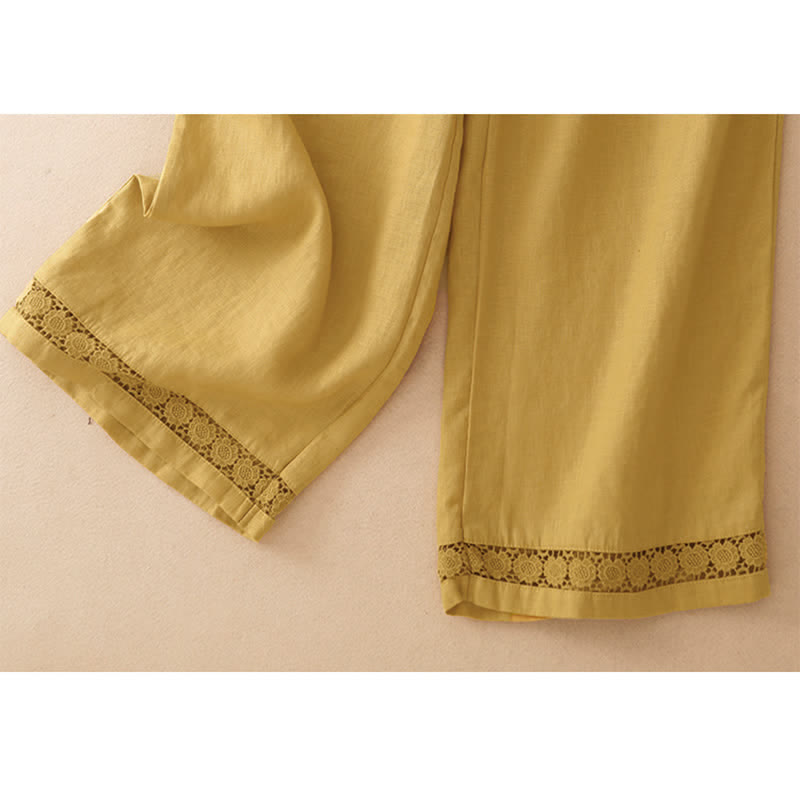 Nimara Ritual Summer Casual Minimalist Drawstring Solid Flower Hem Cropped Pants Women's Straight Leg Pants With Pocket