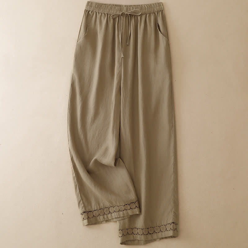 Nimara Ritual Summer Casual Minimalist Drawstring Solid Flower Hem Cropped Pants Women's Straight Leg Pants With Pocket