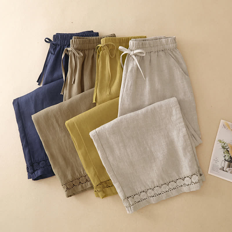 Nimara Ritual Summer Casual Minimalist Drawstring Solid Flower Hem Cropped Pants Women's Straight Leg Pants With Pocket