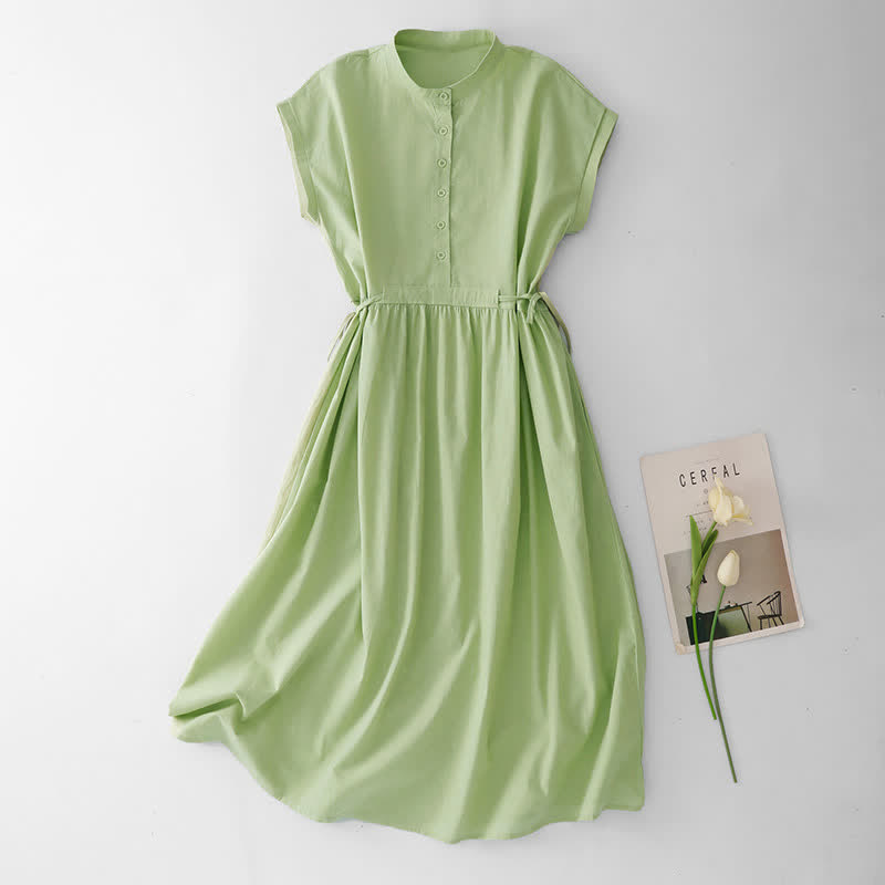 Nimara Ritual Summer Casual Minimalist Button Lace-up Solid Women's Summer Sleeveless Dress With Pocket