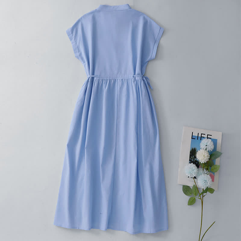 Nimara Ritual Summer Casual Minimalist Button Lace-up Solid Women's Summer Sleeveless Dress With Pocket
