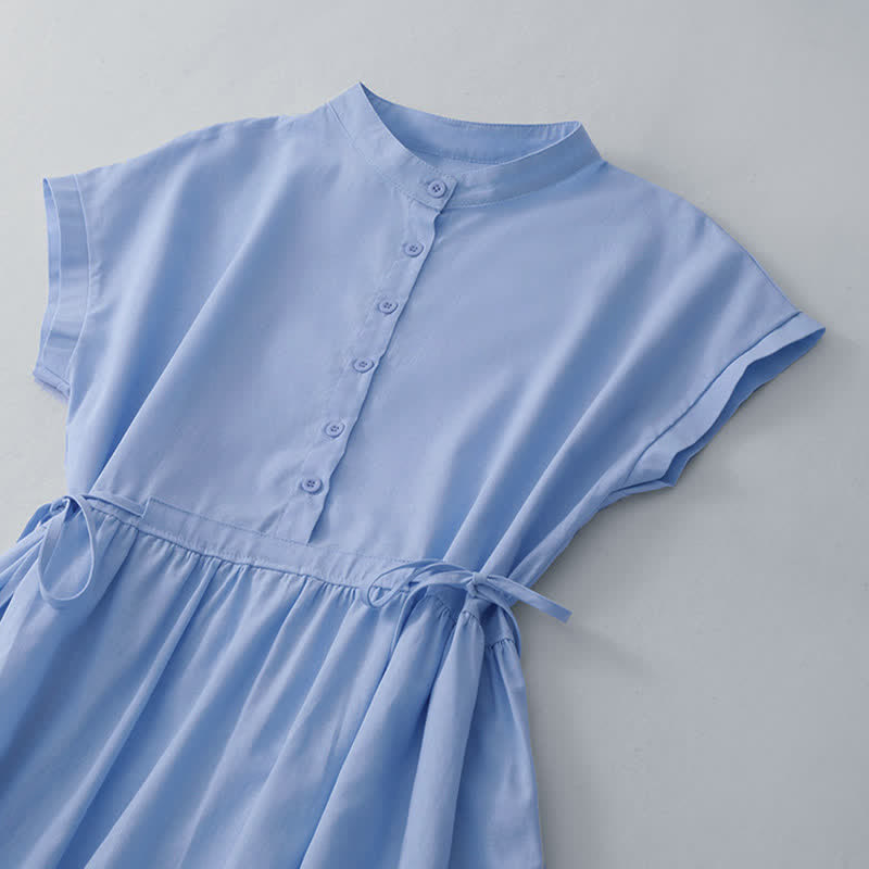 Nimara Ritual Summer Casual Minimalist Button Lace-up Solid Women's Summer Sleeveless Dress With Pocket