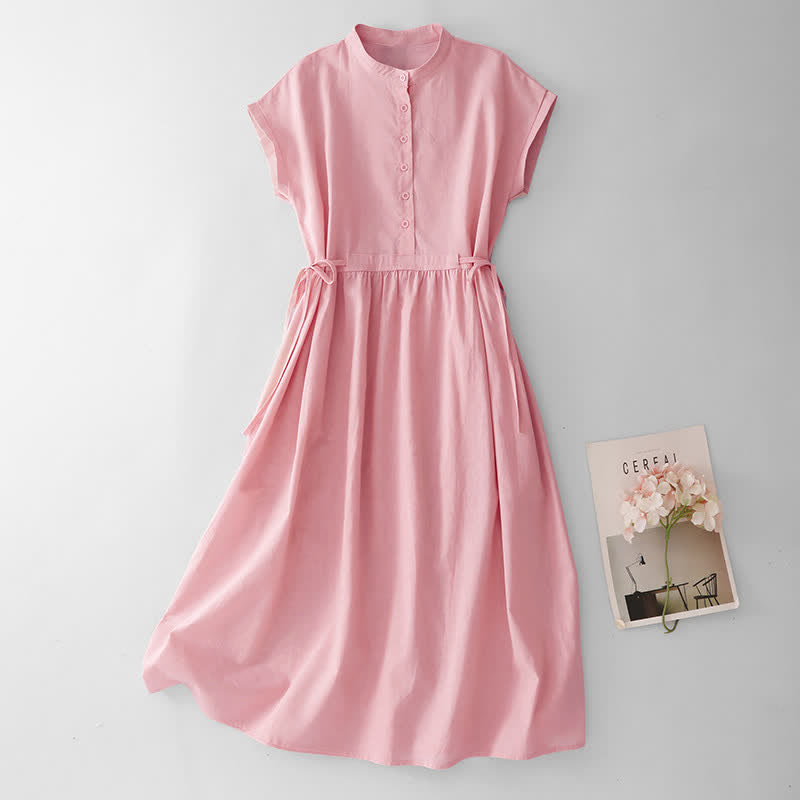 Nimara Ritual Summer Casual Minimalist Button Lace-up Solid Women's Summer Sleeveless Dress With Pocket
