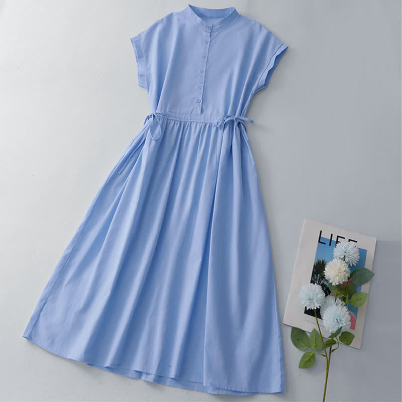 Nimara Ritual Summer Casual Minimalist Button Lace-up Solid Women's Summer Sleeveless Dress With Pocket