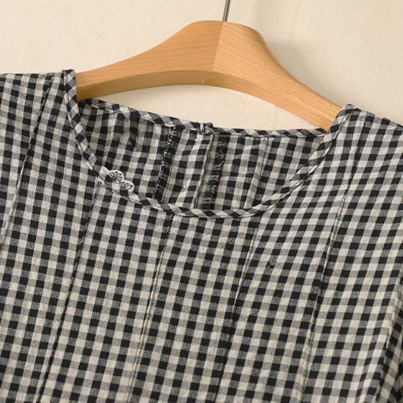 Nimara Ritual Summer Vintage Casual Drawstring Plaid Cotton Linen Women's Summer Sleeveless Dress With Pocket