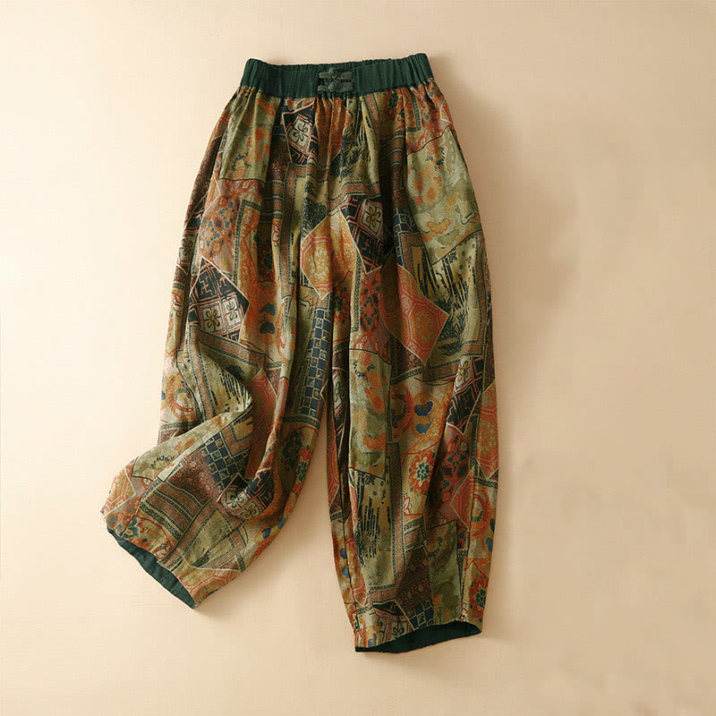 Nimara Ritual Retro Casual Chinese Frog-Button Design Women's Harem Pants With Pockets