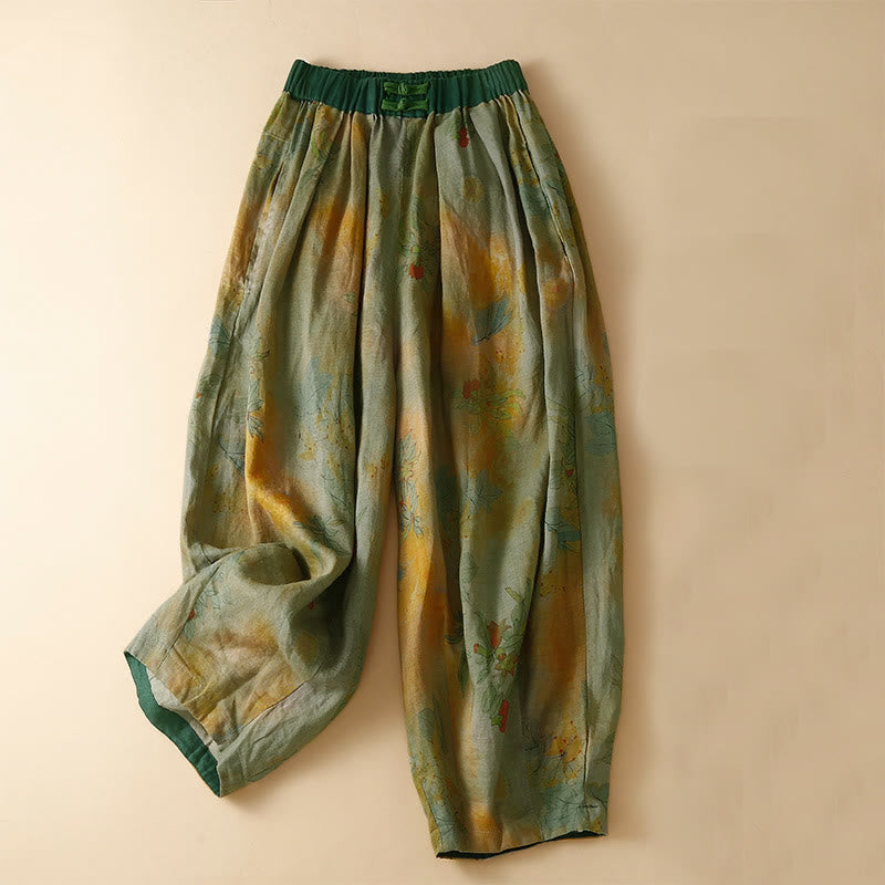 Nimara Ritual Retro Casual Chinese Frog-Button Design Women's Harem Pants With Pockets