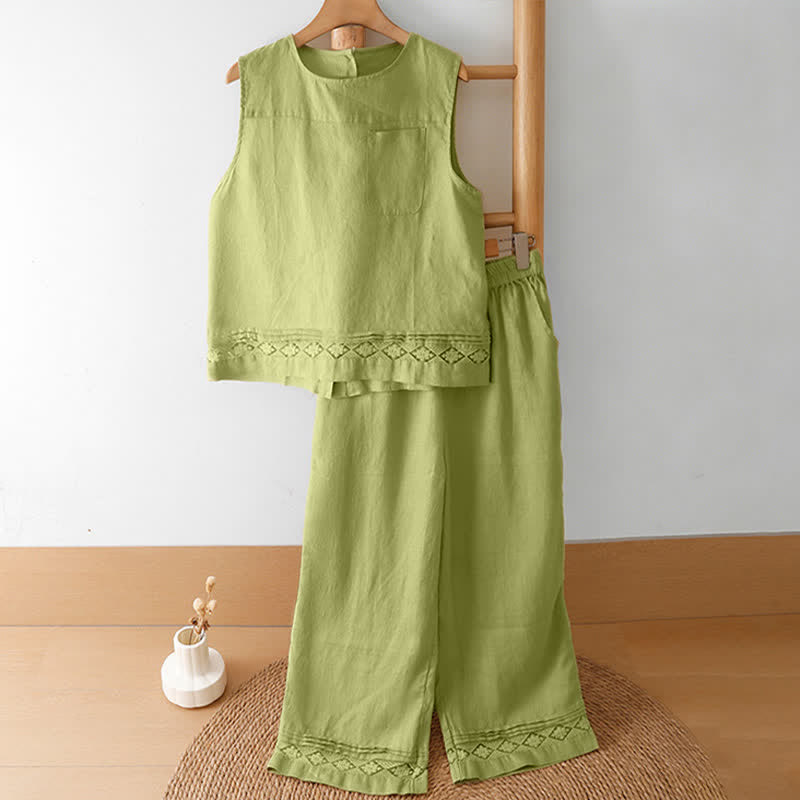 Nimara Ritual Summer Casual Minimalist Geometric Hollow Hem Ankle Pants Women's Wide Leg Pants With Pockets
