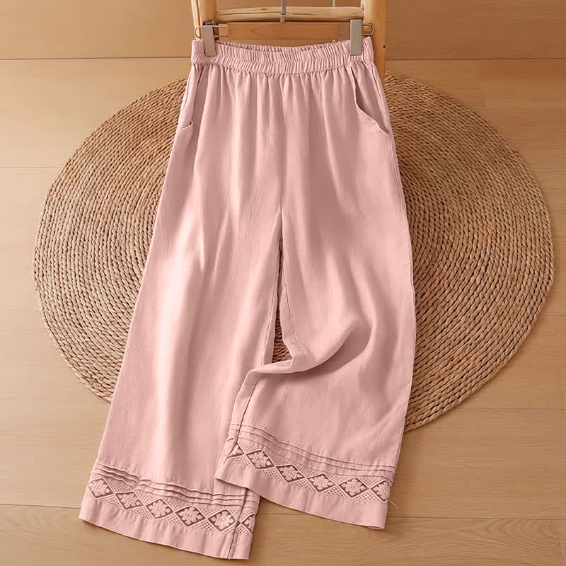 Nimara Ritual Summer Casual Minimalist Geometric Hollow Hem Ankle Pants Women's Wide Leg Pants With Pockets