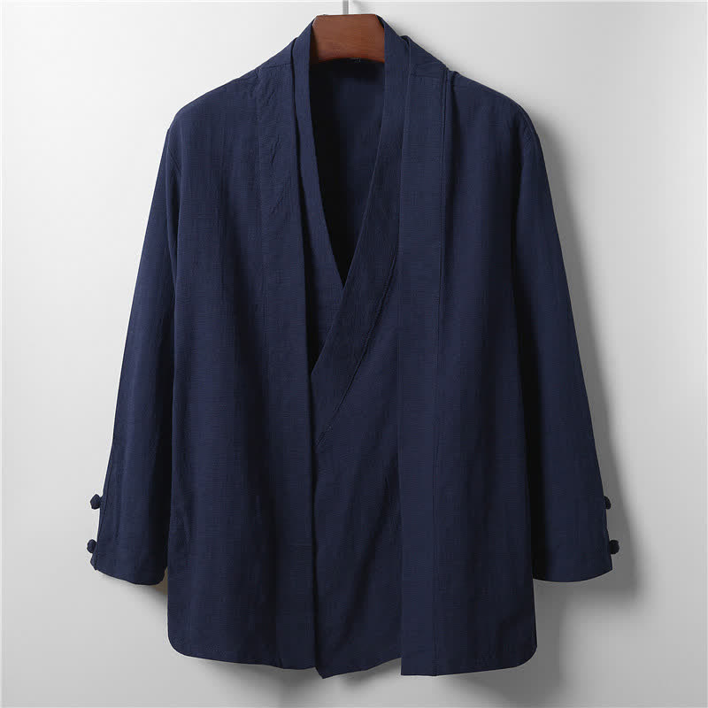 Nimara Ritual Spring Casual Minimalist Solid Lapel Ramie Men's Kimono