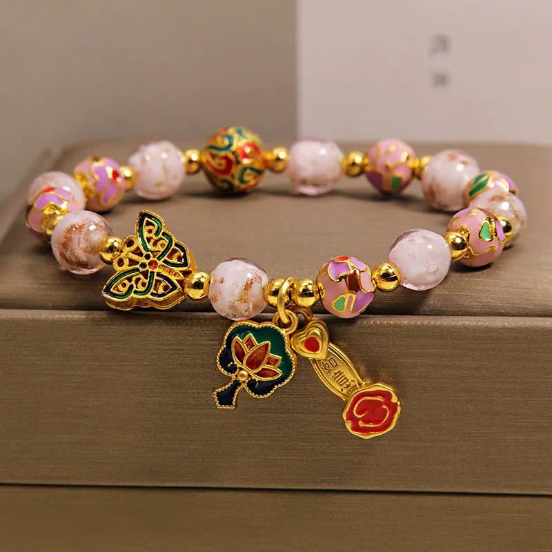 Nimara Ritual Pink Liuli Butterfly Lotus Ruyi Handle Transformation Charm Bracelet
