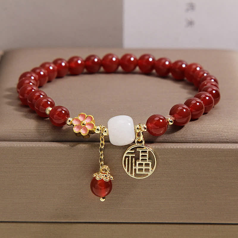 Nimara Ritual Red Agate Fu Character Flower Confidence Luck Bracelet