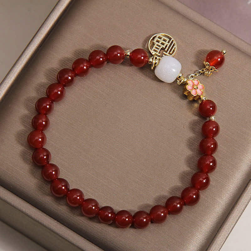 Nimara Ritual Red Agate Fu Character Flower Confidence Luck Bracelet