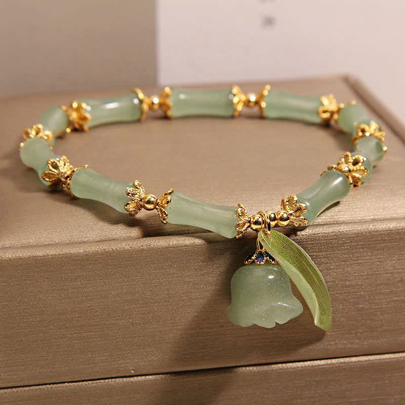Nimara Ritual Green Aventurine Bamboo Luck Growth Lily of the Valley Charm Bracelet