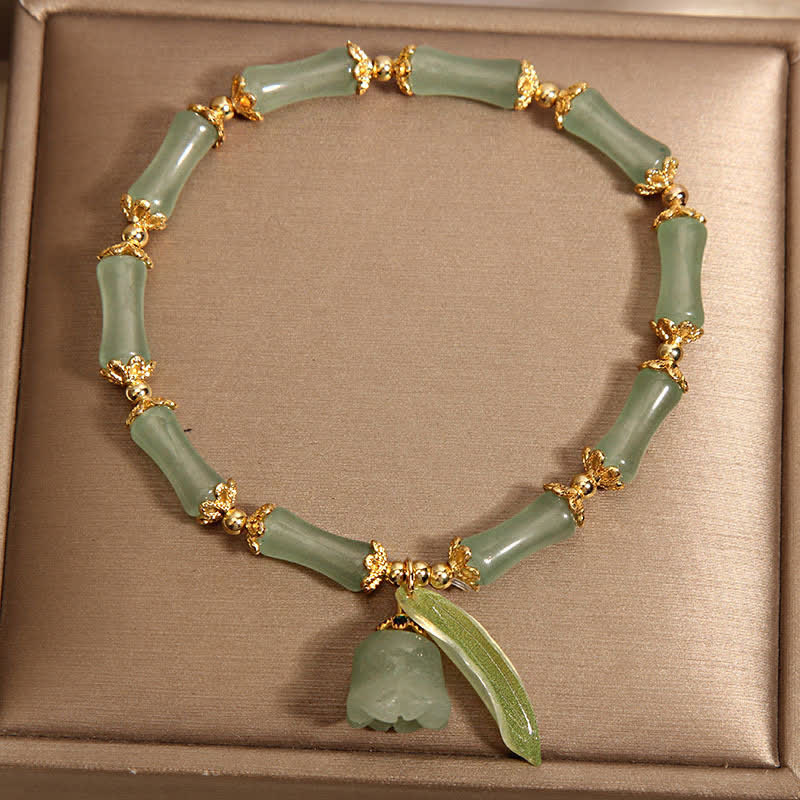 Nimara Ritual Green Aventurine Bamboo Luck Growth Lily of the Valley Charm Bracelet