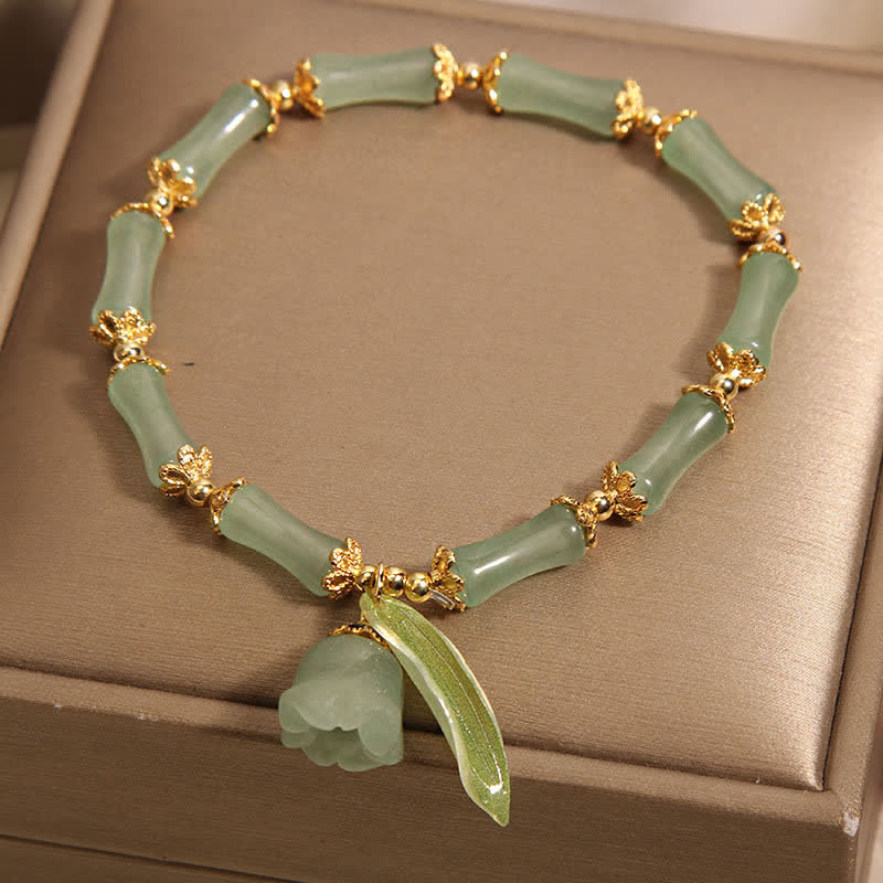 Nimara Ritual Green Aventurine Bamboo Luck Growth Lily of the Valley Charm Bracelet