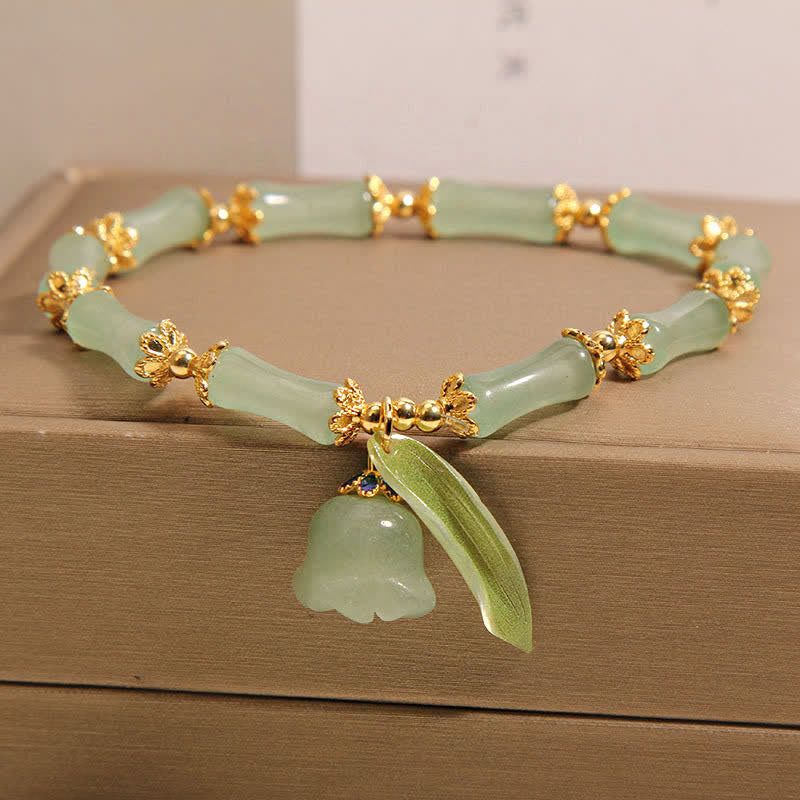 Nimara Ritual Green Aventurine Bamboo Luck Growth Lily of the Valley Charm Bracelet