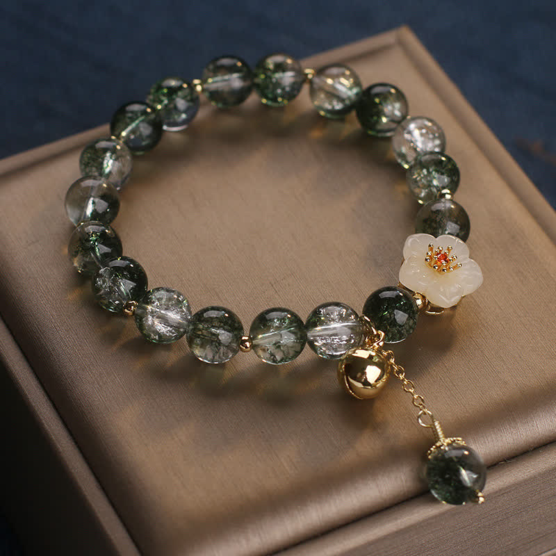 Nimara Ritual Green Phantom White Jade Flower Charm Wealth Bracelet