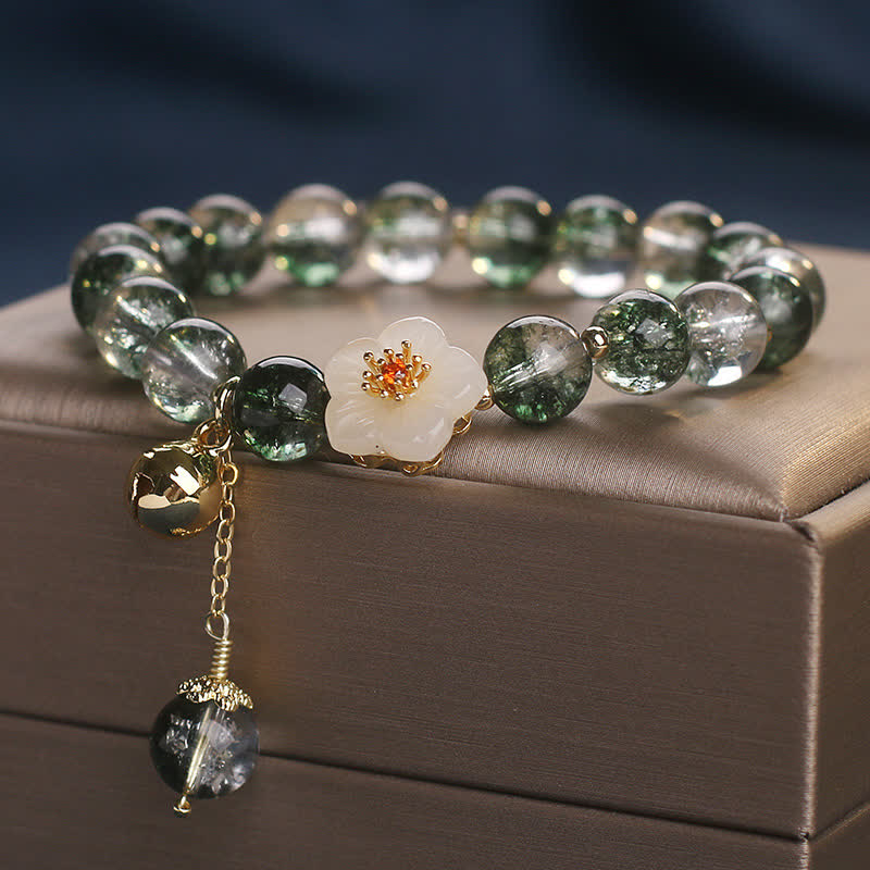 Nimara Ritual Green Phantom White Jade Flower Charm Wealth Bracelet
