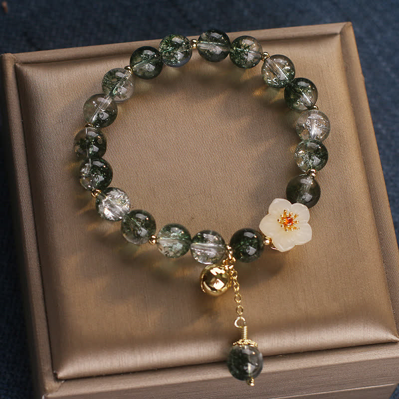 Nimara Ritual Green Phantom White Jade Flower Charm Wealth Bracelet